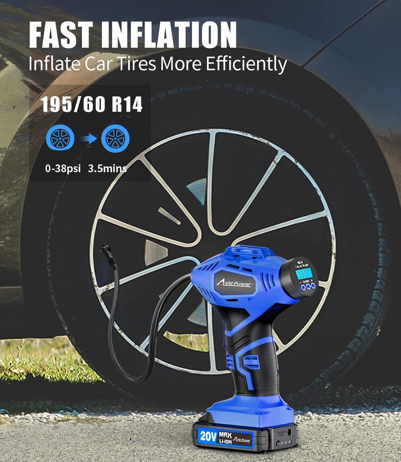 AVID POWER Cordless Tire Inflator Portable Air Compressor, 20V Rechargeable Battery Powered Car Tire Pump w/ 12V DC Adapter, Digital Pressure Gauge, Air Pump for Car, Bike, Motorcycle, Ball - Image 2